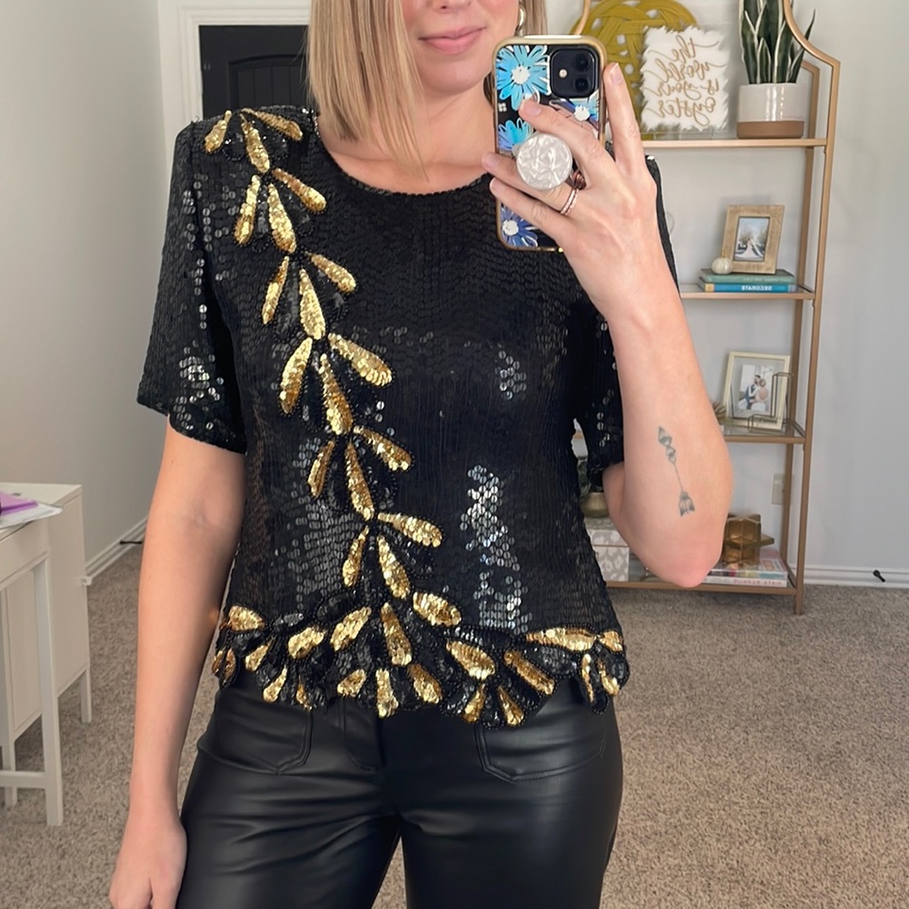 Vintage 100% silk & sequin blouse - medium